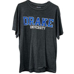 Champion Drake University T Shirt size L Crewneck Charcoal Gray Graphic Spellout